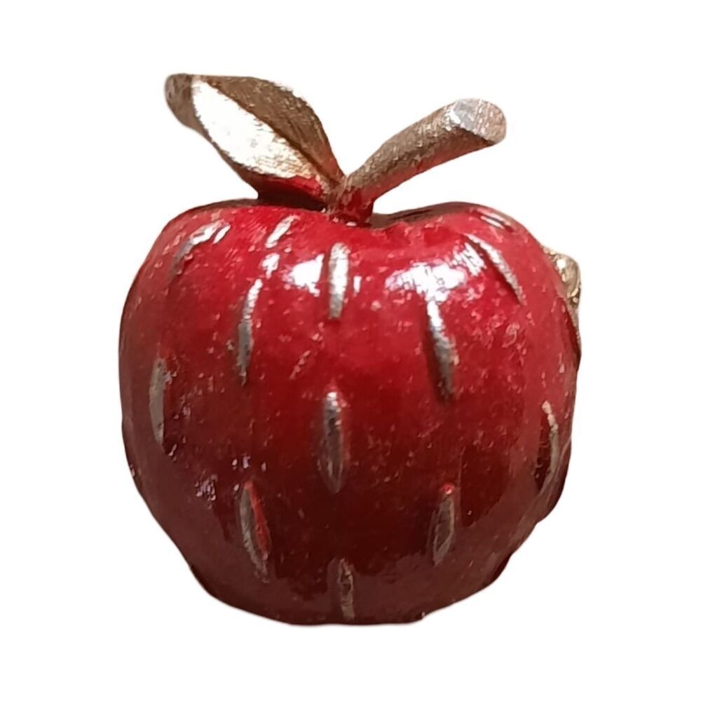Napier Red Enamel Apple Brooch with Gold Leaves